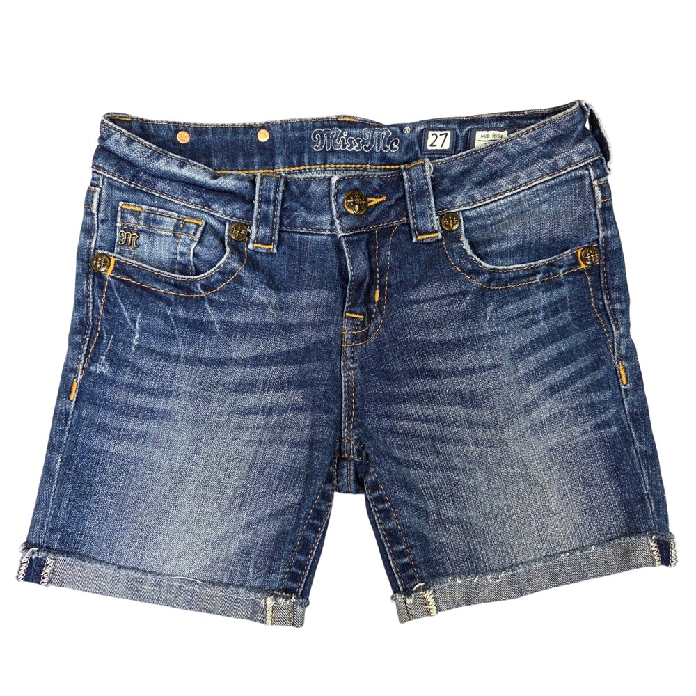Miss Me Mid Rise Dark Wash Denim Cuffed Shorts MS4009B56 Size 27 Western